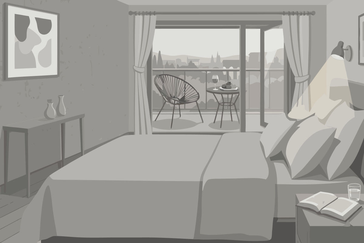 Doppel-/Zweibettzimmer mit Poolblick